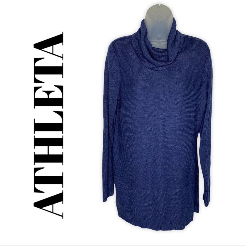 Athleta Sweater Womens Cowl Neck Long Sleeve Ribbed Stretch Navy Medium